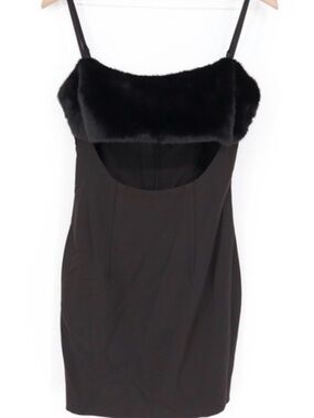 NWT naked wardrobe Black Mini Dress with Faux Fur Trim